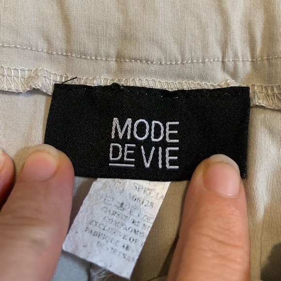MODE DE VIE Beige Crop Pants Wide Leg Side Zip Pockets Size Large - Picture 4 of 5